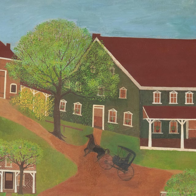 Paper 'Rural Landscape With Horse and Buggy, 1916', American School, Antique Americana, Folk Art, Naive, Oil For Sale - Image 7 of 12