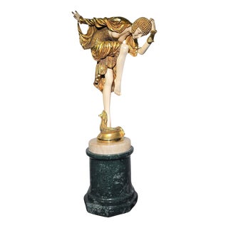 J.R. Colinet, Chryselephantine Style Sculpture, 1930, Gilt Bronze on Marble Base For Sale