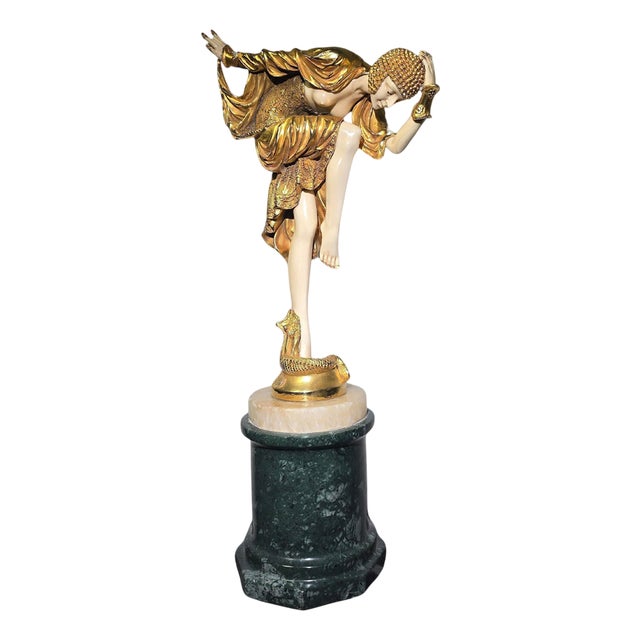 J.R. Colinet, Chryselephantine Style Sculpture, 1930, Gilt Bronze on Marble Base For Sale