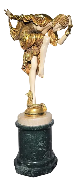 J.R. Colinet, Chryselephantine Style Sculpture, 1930, Gilt Bronze on Marble Base