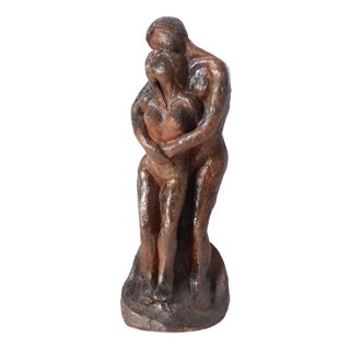 Ceramic Embracing Couple Sculpture, 1930s For Sale