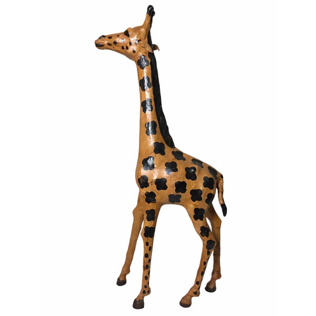 Animal Skin Vintage Leather-Clad Giraffe Figurine For Sale - Image 7 of 12