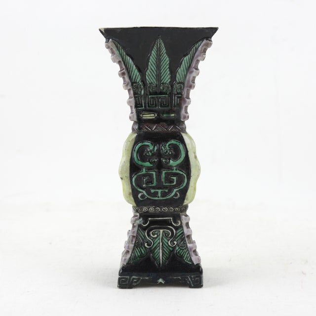19th Century 19th Century Chinese Porcelain Archaistic-Style Green and Black Glazed Vase With Taotie Motif For Sale - Image 5 of 13