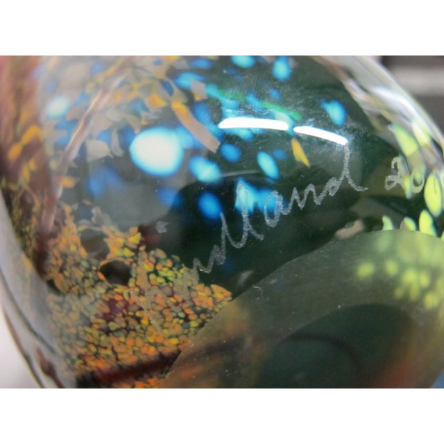 Suzanne Kindland Handblown Icefire Studio Art Glass Green Blue Mottled Vase For Sale - Image 10 of 12