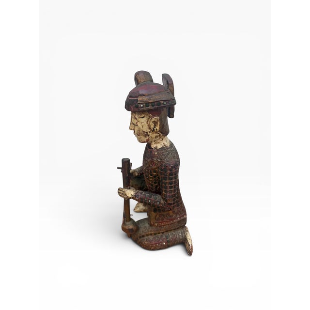 Mid 20th Century Hand-Carved Chinese Wooden Figural Sculpture of Seated Musician Holding Musical Instrument For Sale - Image 10 of 14