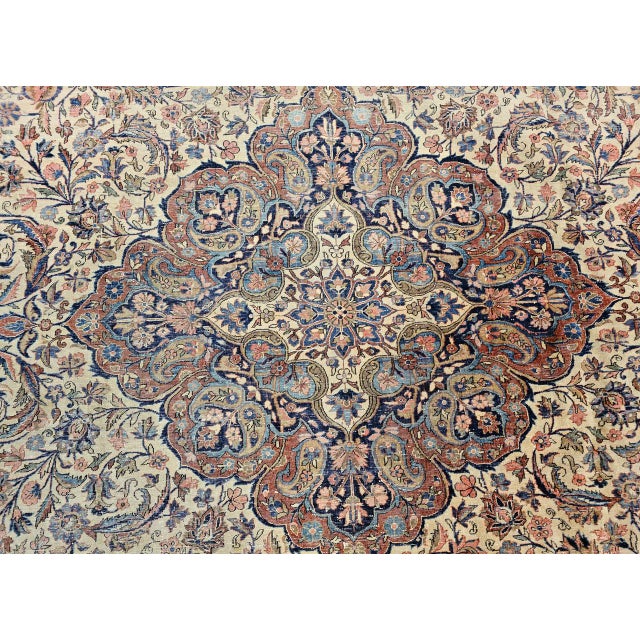 19th Century Persian Kashan Rug, Hand-Knotted Wool & Cotton, Floral Design, Ivory & Navy, 9x12 For Sale - Image 18 of 18