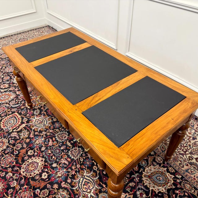 Classic English Writing Desk Black Leather For Sale - Image 15 of 18