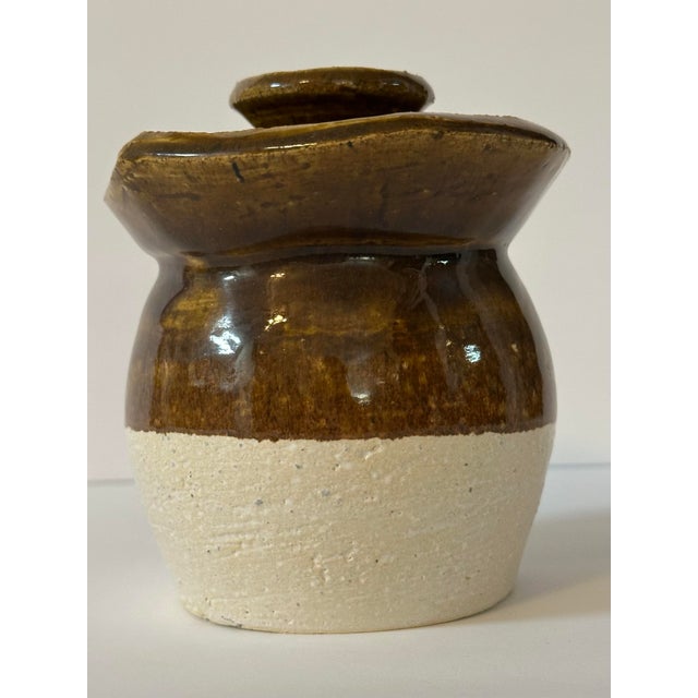 Farmhouse Vintage Mid 20th Century Hand Made Brown & Cream Glazed Honey Jar For Sale - Image 3 of 9