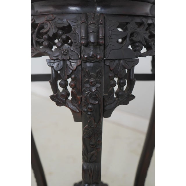 1900 - 1909 Antique Chinese Carved Rosewood Marble Top Plant Stand For Sale - Image 5 of 14