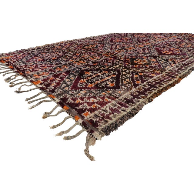 Vintage Berber Beni M'Guild Moroccan Rug with Bohemian Tribal Style 05'10 x 11'07. Showcasing a bold expressive design,...