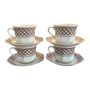 Vintage English, Royal Staffordshire, Brown and White Teacup and Saucers - Set of 4