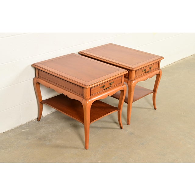 Hekman Furniture Hekman French Provincial Louis XV Carved Walnut Nightstands or Side Tables, Pair For Sale - Image 4 of 16