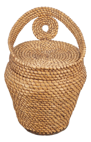 Vintage Straw and Wicker Stool with Storage Basket, 1960s