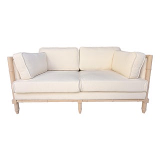 Worlds Away Llc. Linen and Oak Sofa For Sale