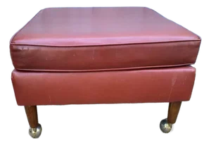 Late 20th Century Mid Century Modern Leather Ottoman on Wheels