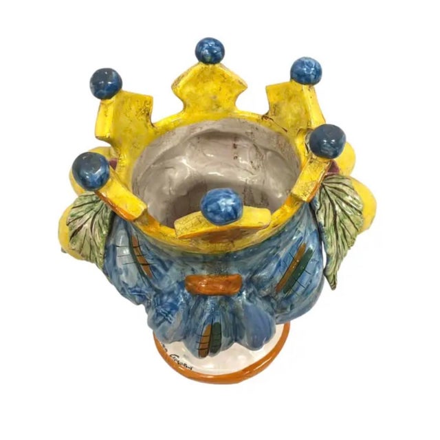 Mid 20th Century Vintage Italian Caltagirone Moor's Head Planter For Sale - Image 5 of 11