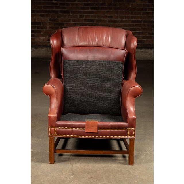 Animal Skin Vintage Leather Wingback Armchair With Ottoman in Red by Whittemore-Sherrill For Sale - Image 7 of 10