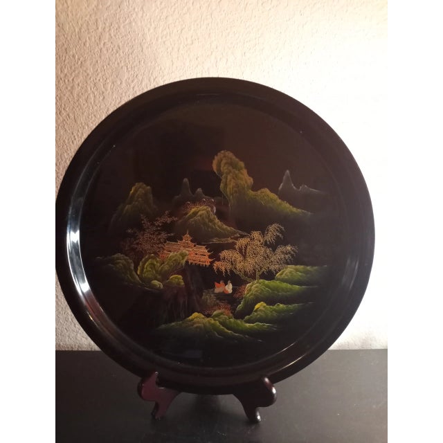1980s Oriental Round Lacquered Black Acrylic Platter For Sale In Dallas - Image 6 of 6