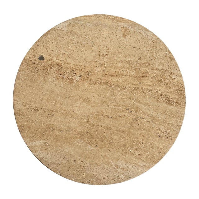 Contemporary Round Travertine & Cane Contemporary Coastal Side Table For Sale - Image 3 of 7