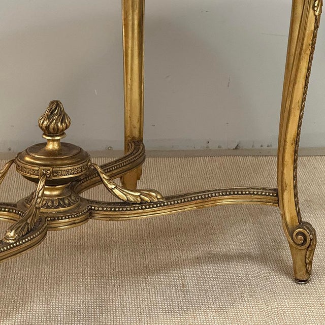 Wood 19th Century French Louis XVI Gilded Marble Top Oval Center Table For Sale - Image 7 of 18