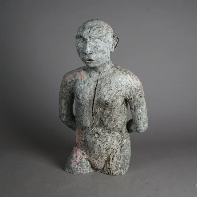 1980s Mid Century Modern Terra Cotta Torso Sculpture of a Man by York Lewis Circa 1980 For Sale - Image 5 of 11