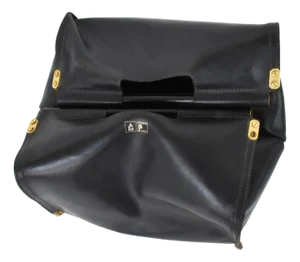 Large Leather and Brass Wood Storage Bag by Afra & Tobia Scarpa for Dimensione Fuoco, Italy, 1970s