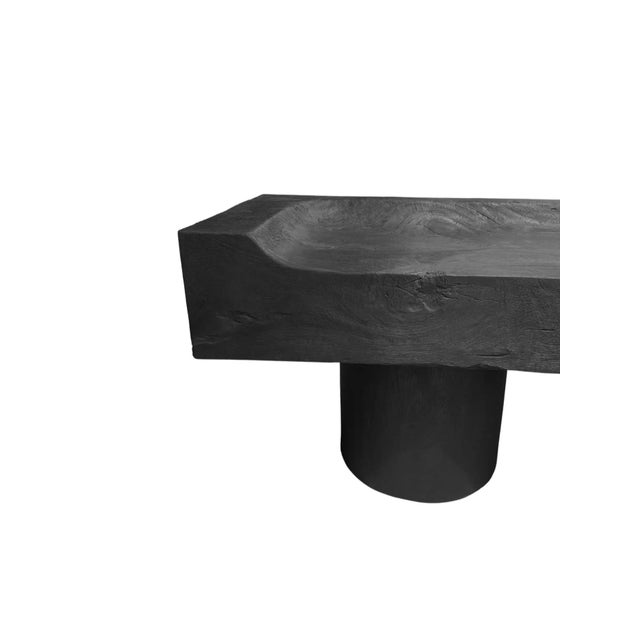 Contemporary Sculptural Solid Mango Wood Bench Modern Organic, Burnt Finish For Sale - Image 3 of 5