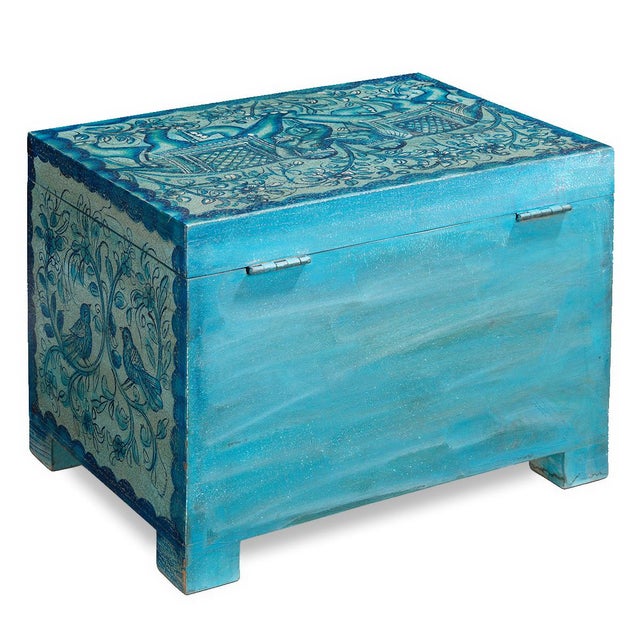 Oriental Blue Painted Pitara Box, 1940s For Sale - Image 4 of 10