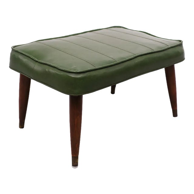 Green Faux Leather Ottoman, 1985 For Sale