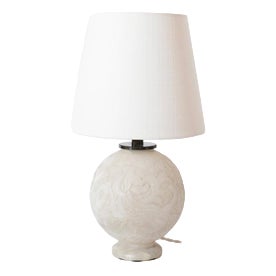 Engraved Alabaster Ball Lamp, 1930s For Sale