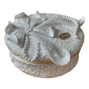 Vintage Berger Italy Ceramic Jewerly Box Pearlized/Crystals