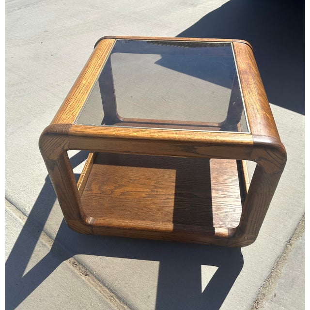 Vintage 70's Waterfall Edge Oak Side Table For Sale In Palm Springs - Image 6 of 7