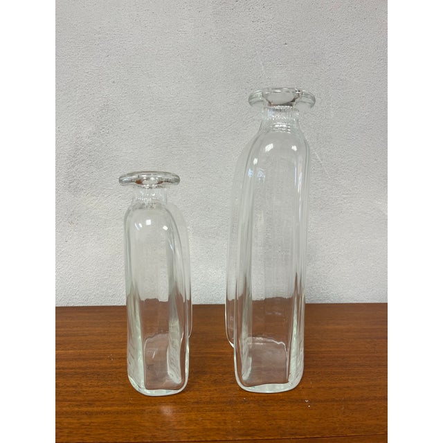 Italian Pair of Italian Murano Hand Blown Art Glass Bottles for Vetri For Sale - Image 3 of 6