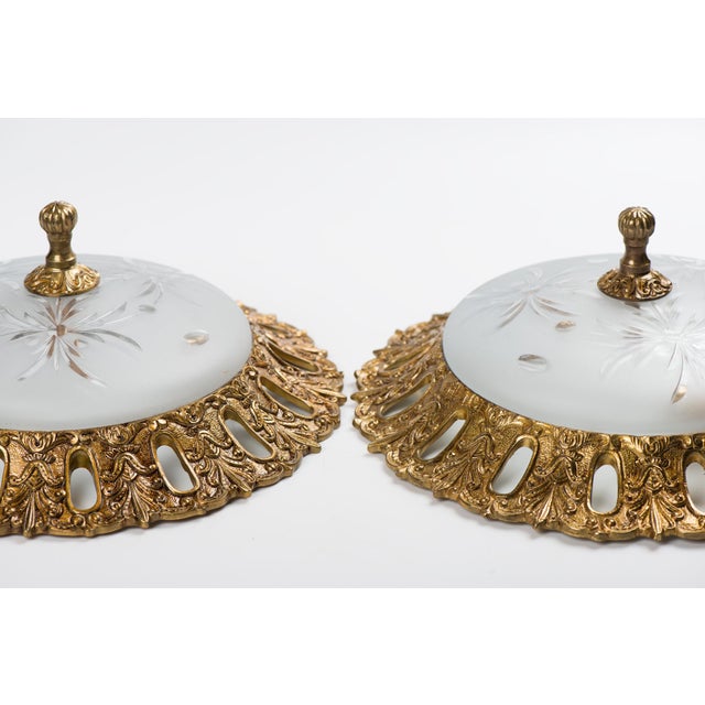 1950s Spanish Neo-Rococo Solid Bronze Flush Mount Ceiling Light For Sale - Image 9 of 10