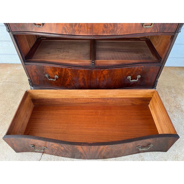 Antique Georgian Revival Chest of Drawers Flame Mahogany Serpentine Carved C1940 For Sale - Image 17 of 18