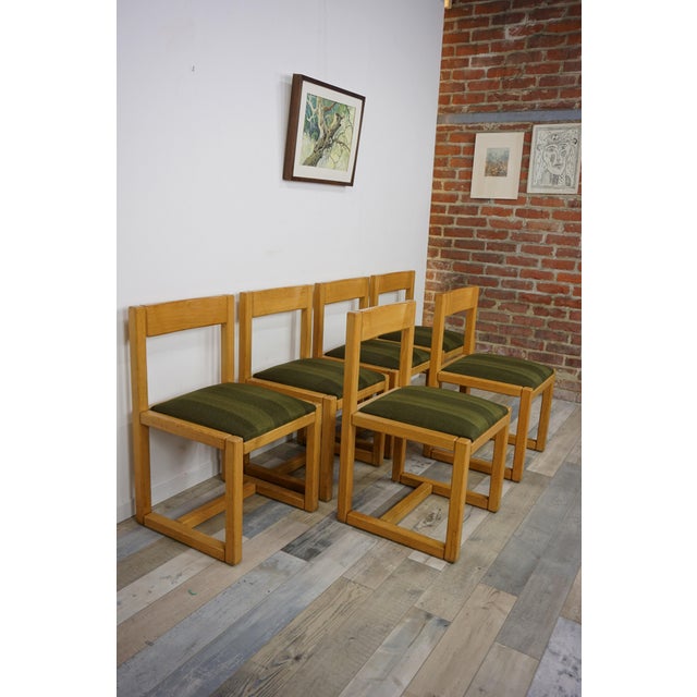 Khaki Wood and Fabric Dining Chairs, 1960s, Set of 6 For Sale - Image 8 of 12