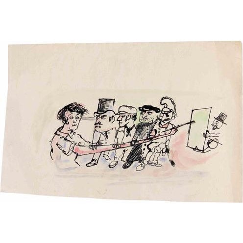 Modern Mino Maccari, The Painter and His Detractors, 1960s, China Ink and Watercolor For Sale - Image 3 of 3