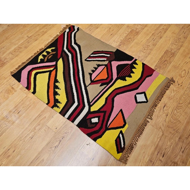 Textile Vintage Mid-Century Modern Handwoven Tapestry, Abstract Design, Wool For Sale - Image 7 of 9