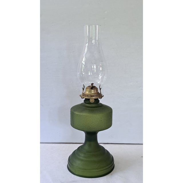 Vintage Green Pebble Glass Kerosene Oil Lamp With P&a Eagle Burner For Sale - Image 4 of 12