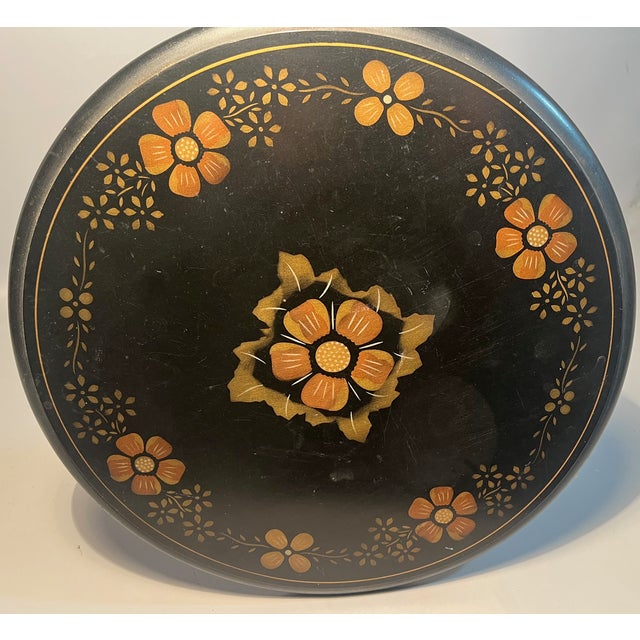 1980s Gueridon French Table by Ethan Allen Stenciled Flowers on Black Tripod Base For Sale - Image 5 of 6