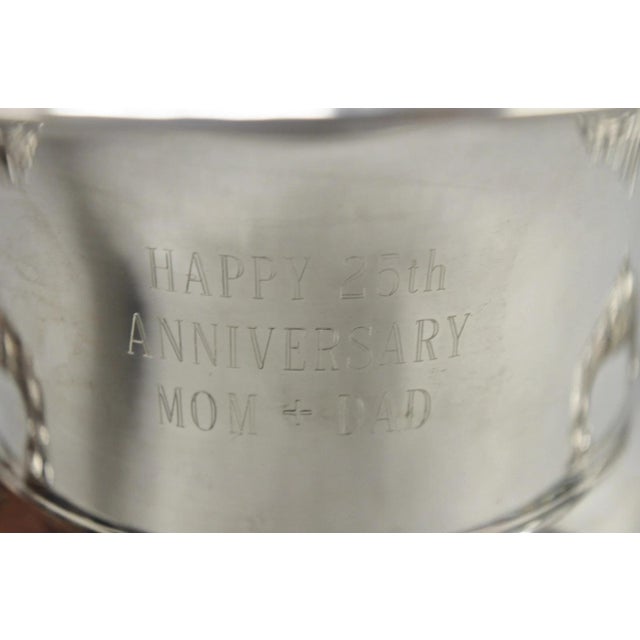 Sheffield Late 20th Century Happy 25th Anniversary Mom+Dad Silver Plated Trophy Cup Urn Champagne Ice Bucket For Sale - Image 4 of 16