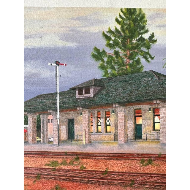 1998 Santa Rosa Train Station Watercolor on Board Paper Painting Signed Cityscape For Sale - Image 11 of 11