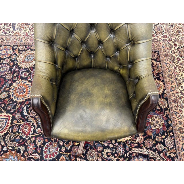 English Green Chesterfield Desk Chair For Sale - Image 6 of 10