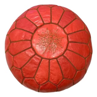 Contemporary Moroccan Leather Pouf Ottoman Cover For Sale