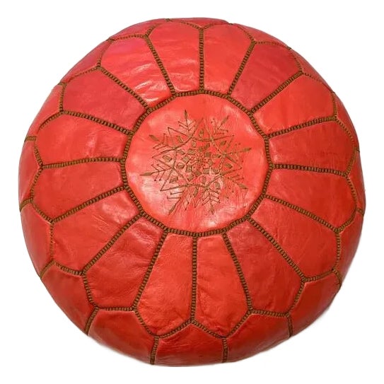 Contemporary Moroccan Leather Pouf Ottoman Cover For Sale