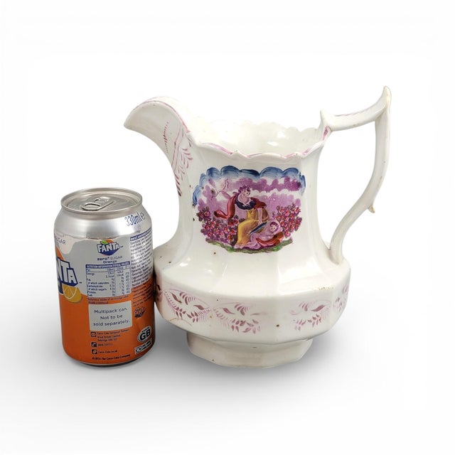 Pearlware Lustre Jug with Purple Pastoral Transfer Scene from Staffordshire, 1825-1840 For Sale - Image 9 of 10