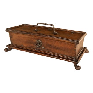 Antique Italian Baroque Walnut & Engraved Iron Jewelry Strong Box Cassone 1600 For Sale