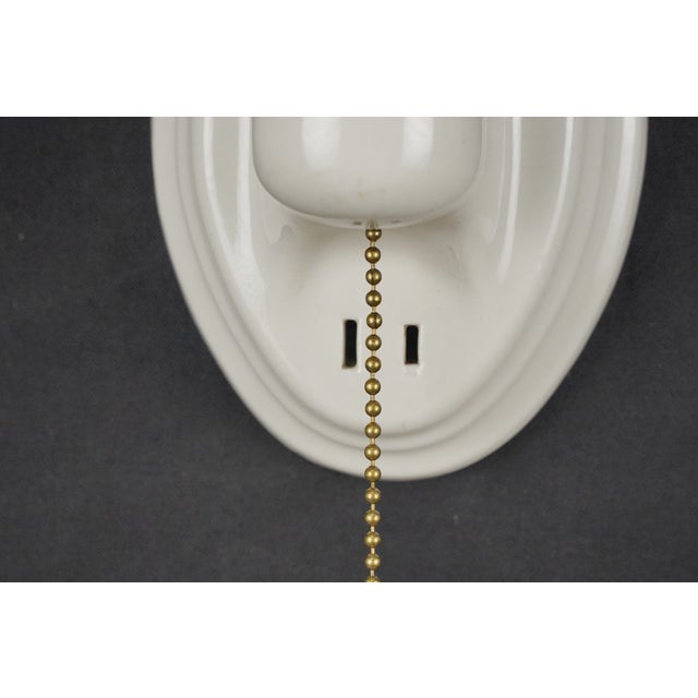 Mid 20th Century Restored Traditional White Ceramic Wall Sconces With Pull Chains - a Pair For Sale - Image 9 of 11