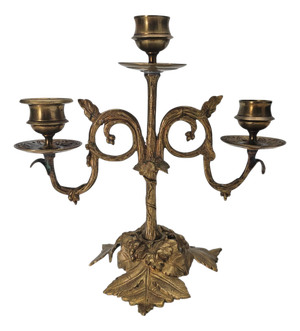 Art Nouveau Gilt Metal Three Light Candelabrum With Leaf and Vine Base 8.5"