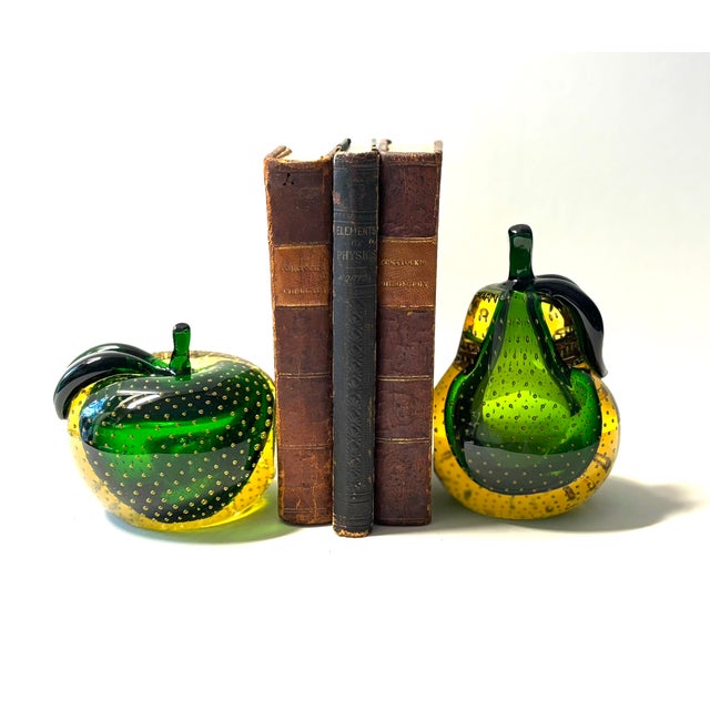 "Rare and Beautiful Color" Murano Mid Century 1950's Art Glass Apple and Pear Bookends For Sale - Image 11 of 11